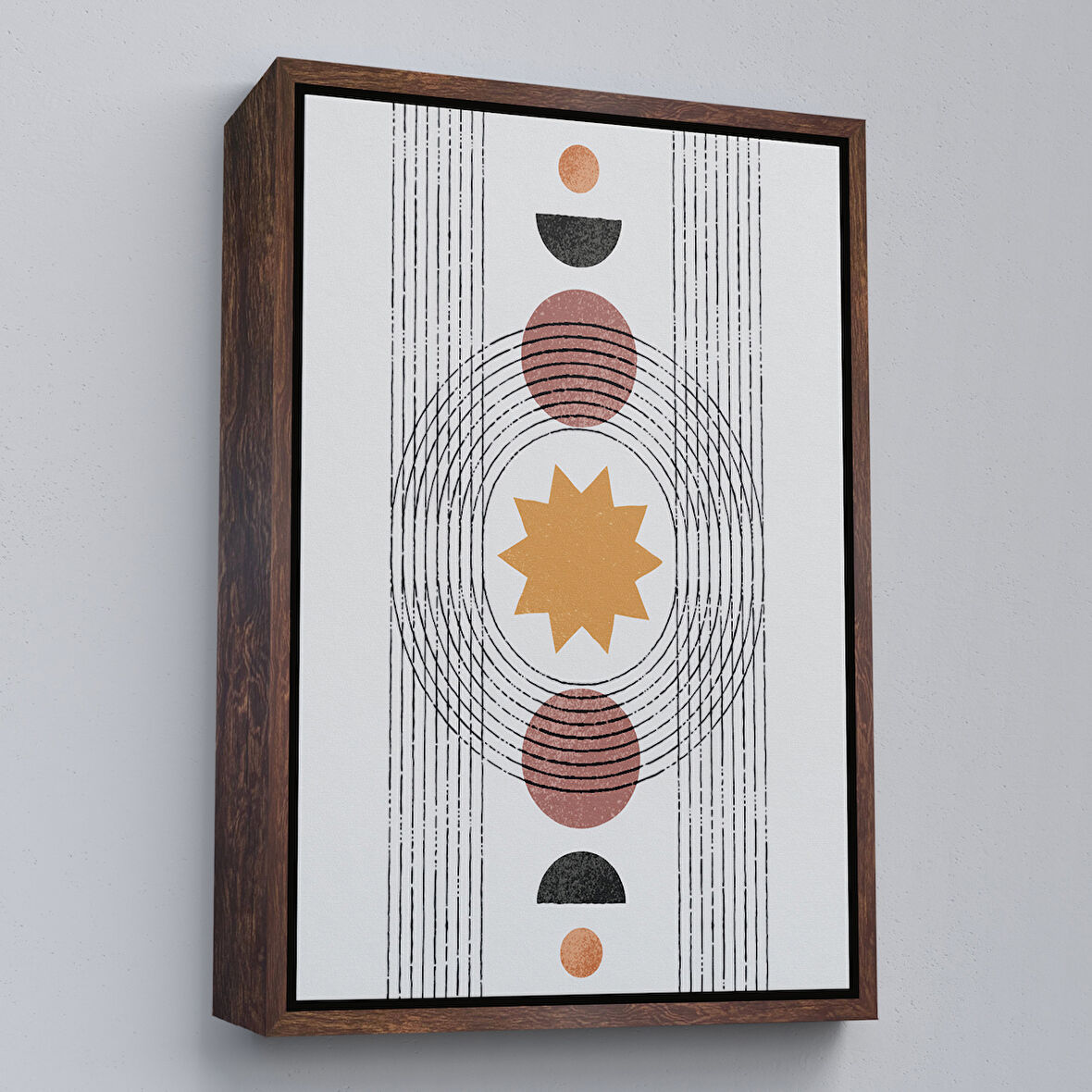 Kahverengi Çerçeveli Modern Renkli Şekliller Tablosu