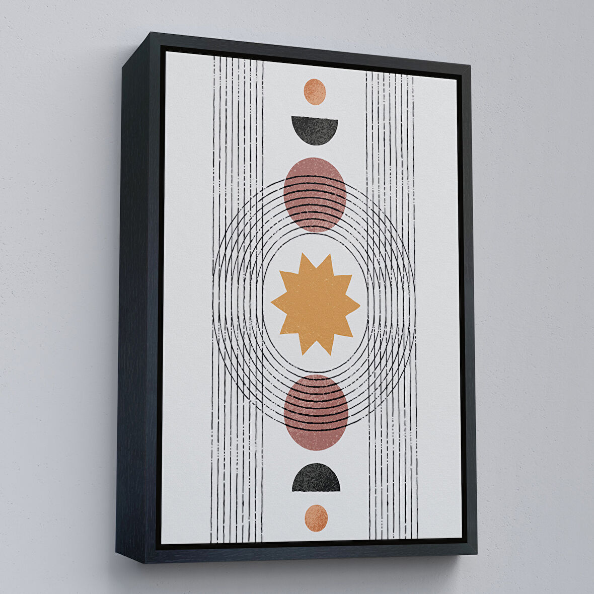 Siyah Çerçeveli Modern Renkli Şekliller Tablosu