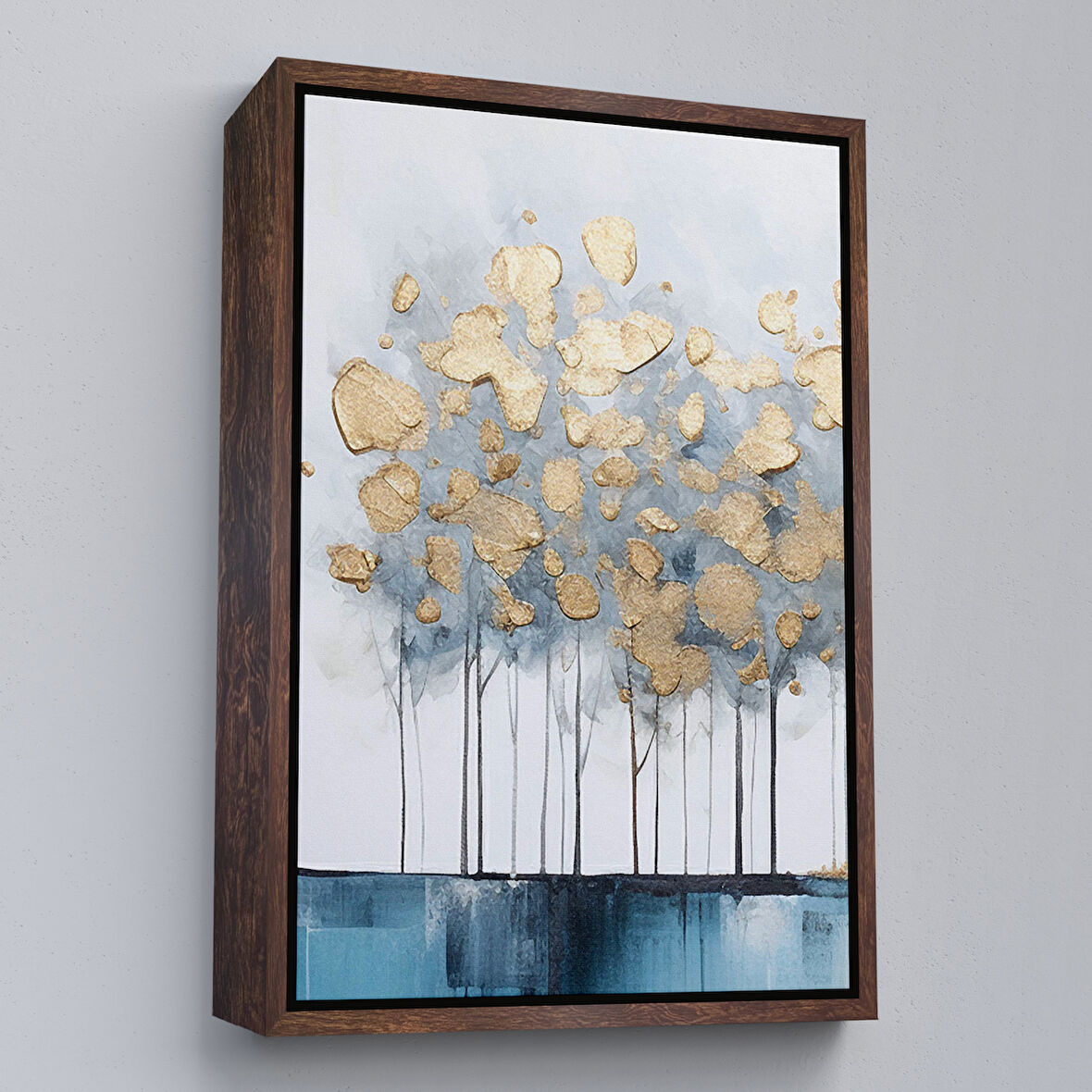 Kahverengi Çerçeveli Modern Altın Ağaçlar Tablosu
