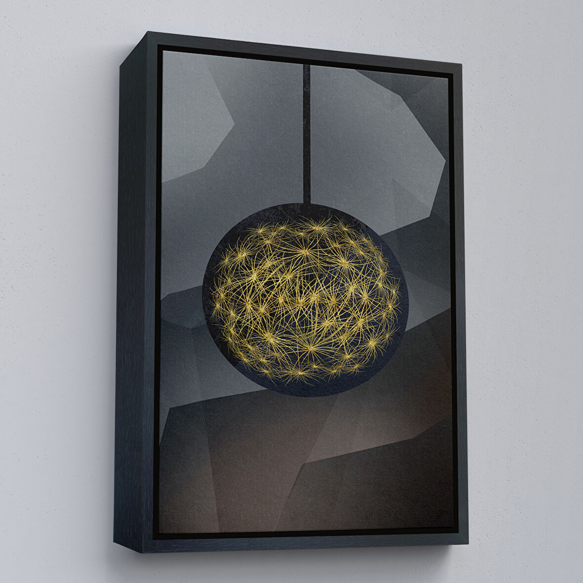 Siyah Çerçeveli Modern Soyut Altın Daire Tablosu