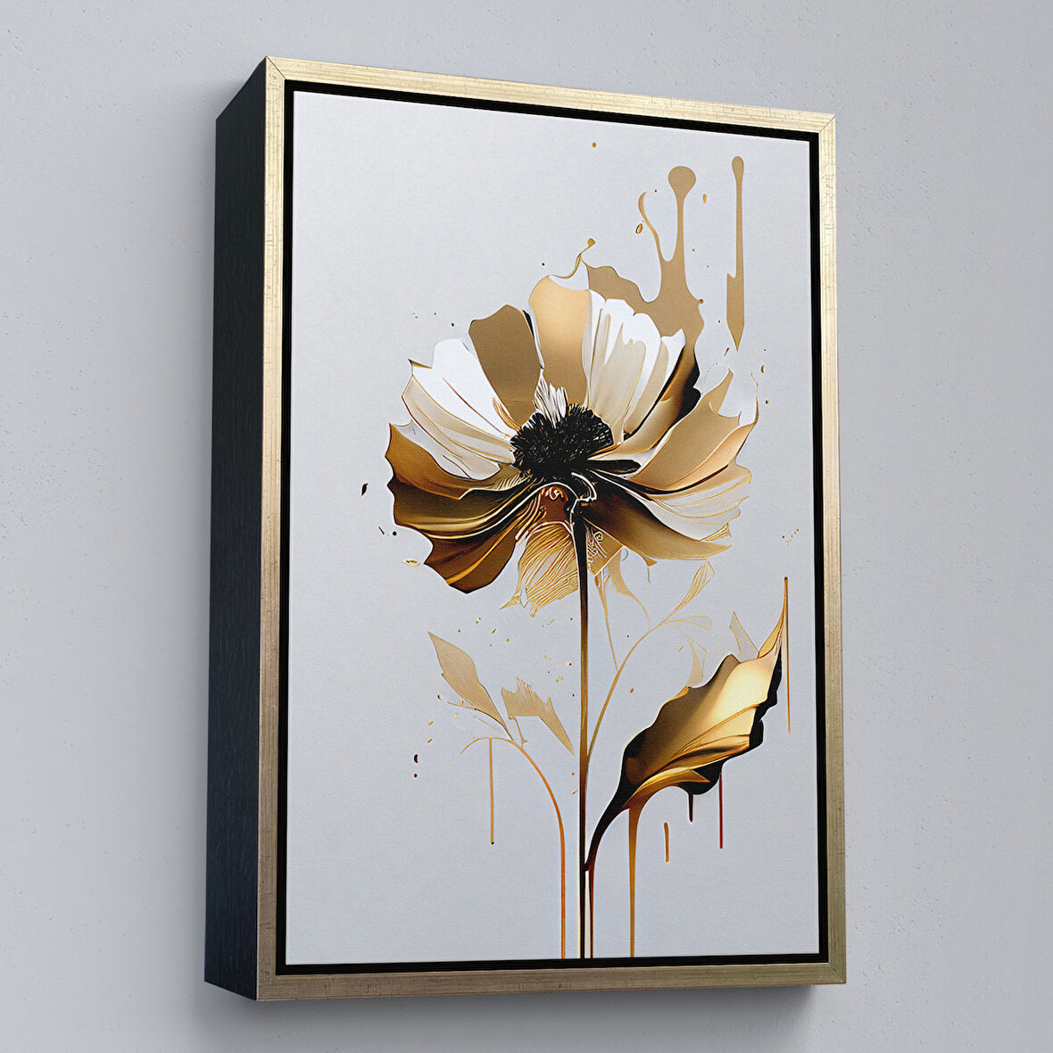 Altın Çerçeveli Modern Altın Çiçekler Tablosu