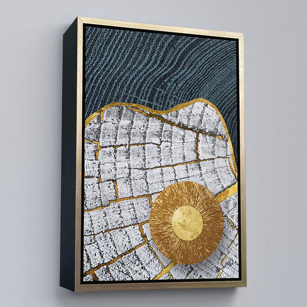 Altın Çerçeveli Modern Altın Detaylı Soyut Tablo