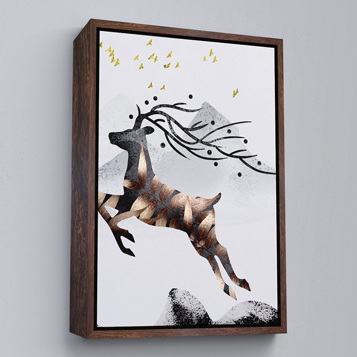 Kahverengi Çerçeveli Modern Soyut Geyik Tablosu