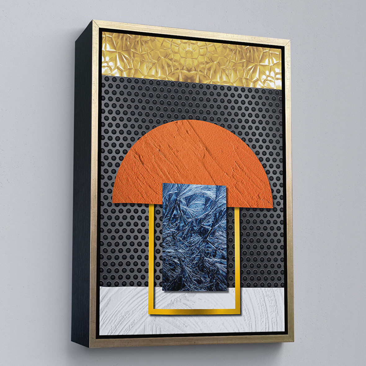 Altın Çerçeveli Modern Renkli Soyut Tablo