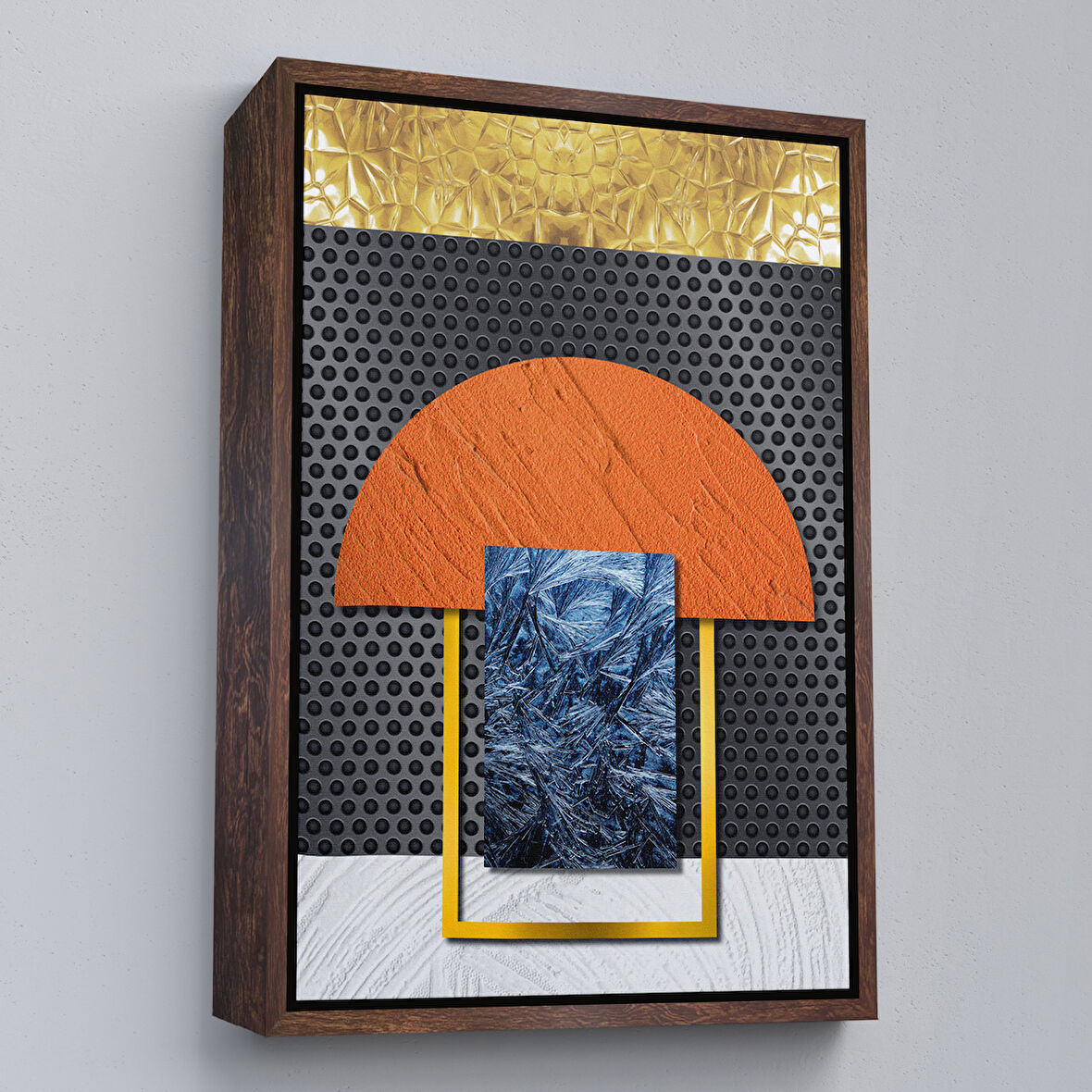 Kahverengi Çerçeveli Modern Renkli Soyut Tablo