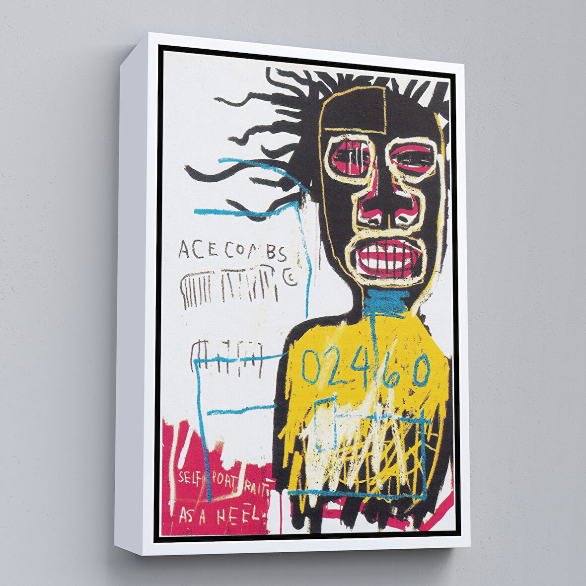 Beyaz Çerçeveli Jean Michel Basquiat'ın Kendi Portresi Kanvas Tablo