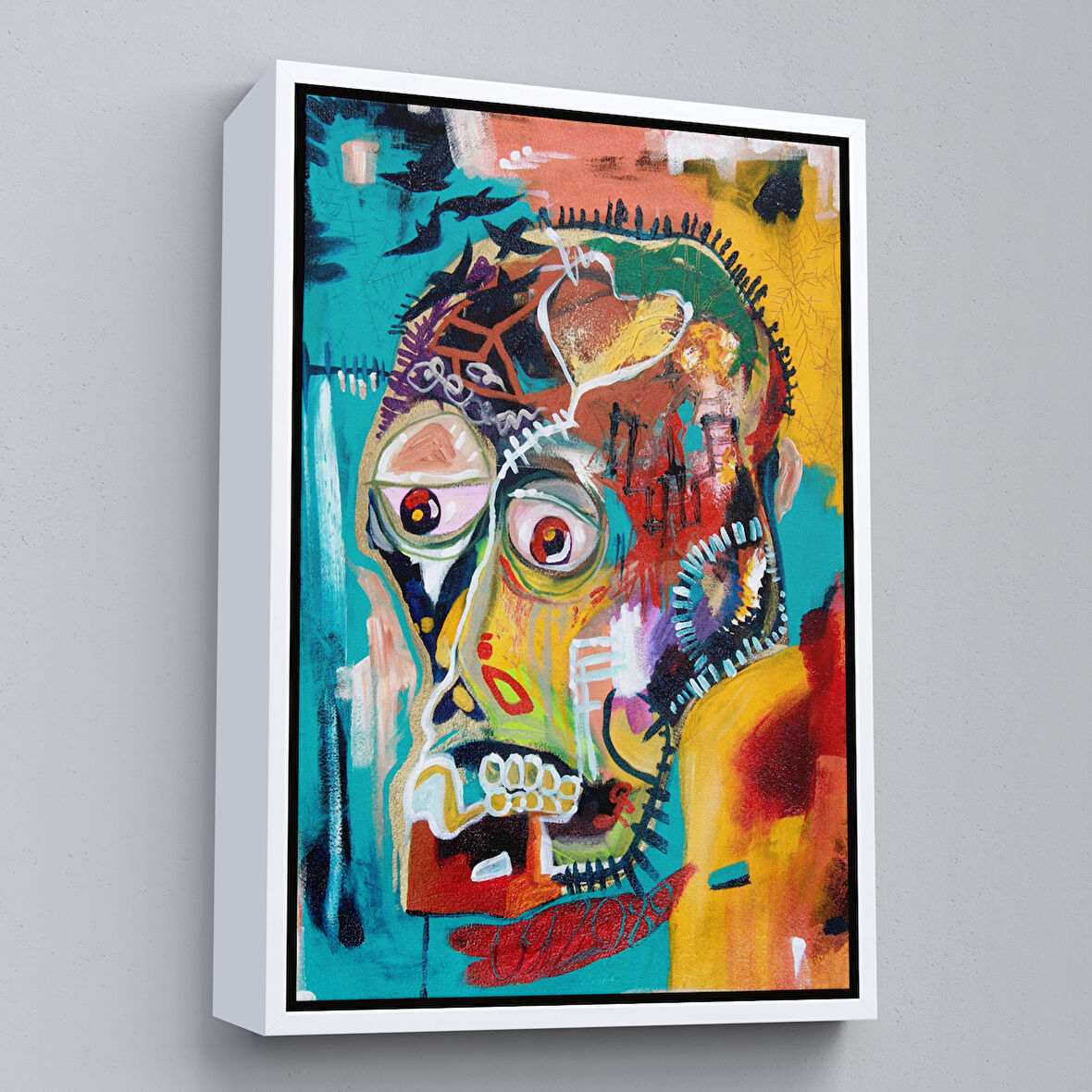 Beyaz Çerçeveli Jean Michel Basquiat, İsimsiz Kafatası 1981 Kanvas Tablosu