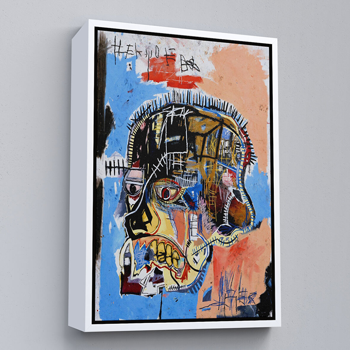 Beyaz Çerçeveli Jean Michel Basquiat,İsimsiz Kafatası 1981 Sergi Tablosu