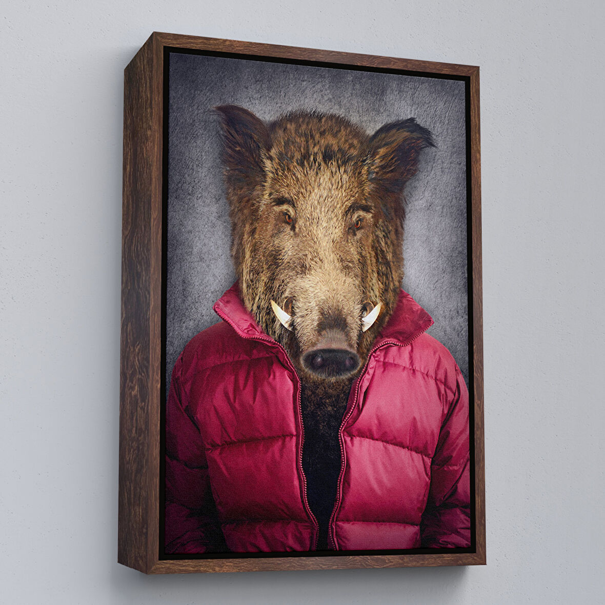 Kahverengi Çerçeveli Domuz Kafalı İnsan Kanvas Tablo