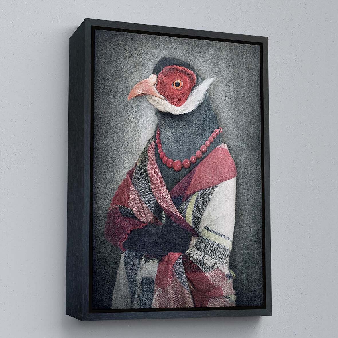 Siyah Çerçeveli Kuş Kafalı İnsan Kanvas Tablo