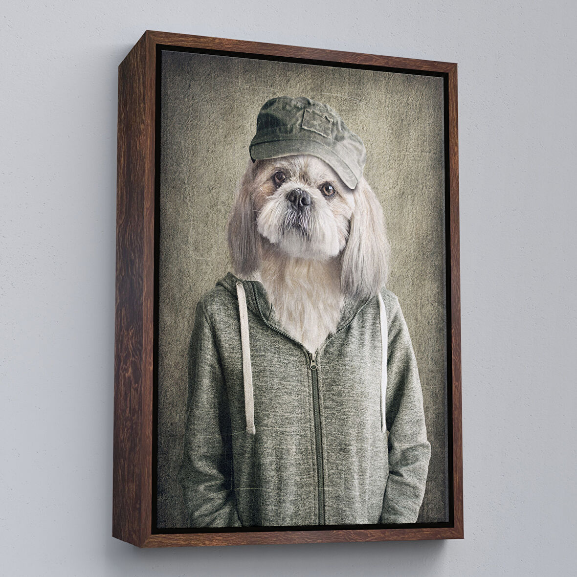 Kahverengi Çerçeveli Köpek Kafalı İnsan Kanvas Tablo