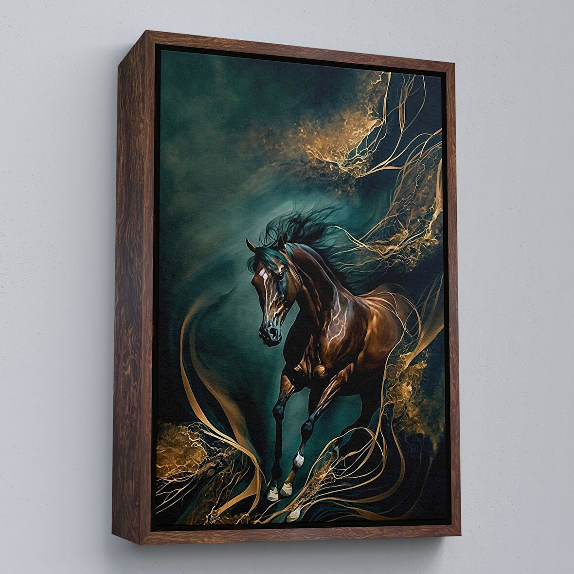 Kahverengi Çerçeveli Modern Soyut At Tablosu