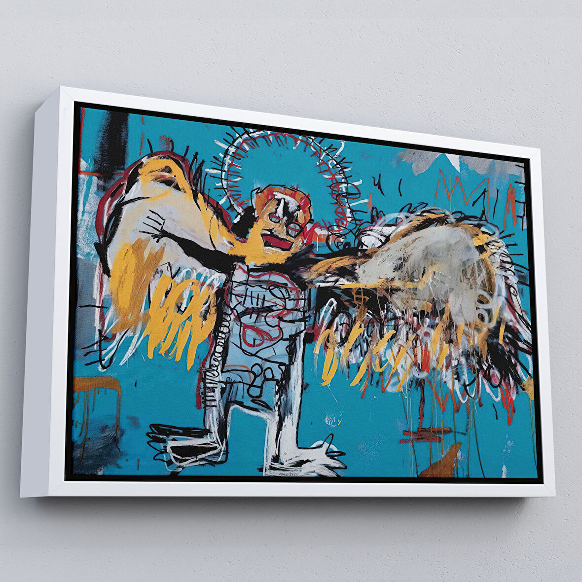 Beyaz Çerçeveli Jean Michel Basquiat'ın Düşmüş Melek Eseri Kanvas Tablo