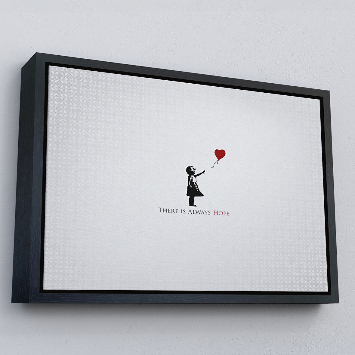 Siyah Çerçeveli Banksy Kırmızı Balonlu Kızın'ın Her Zaman Umut Vardır Yazılı Tablosu