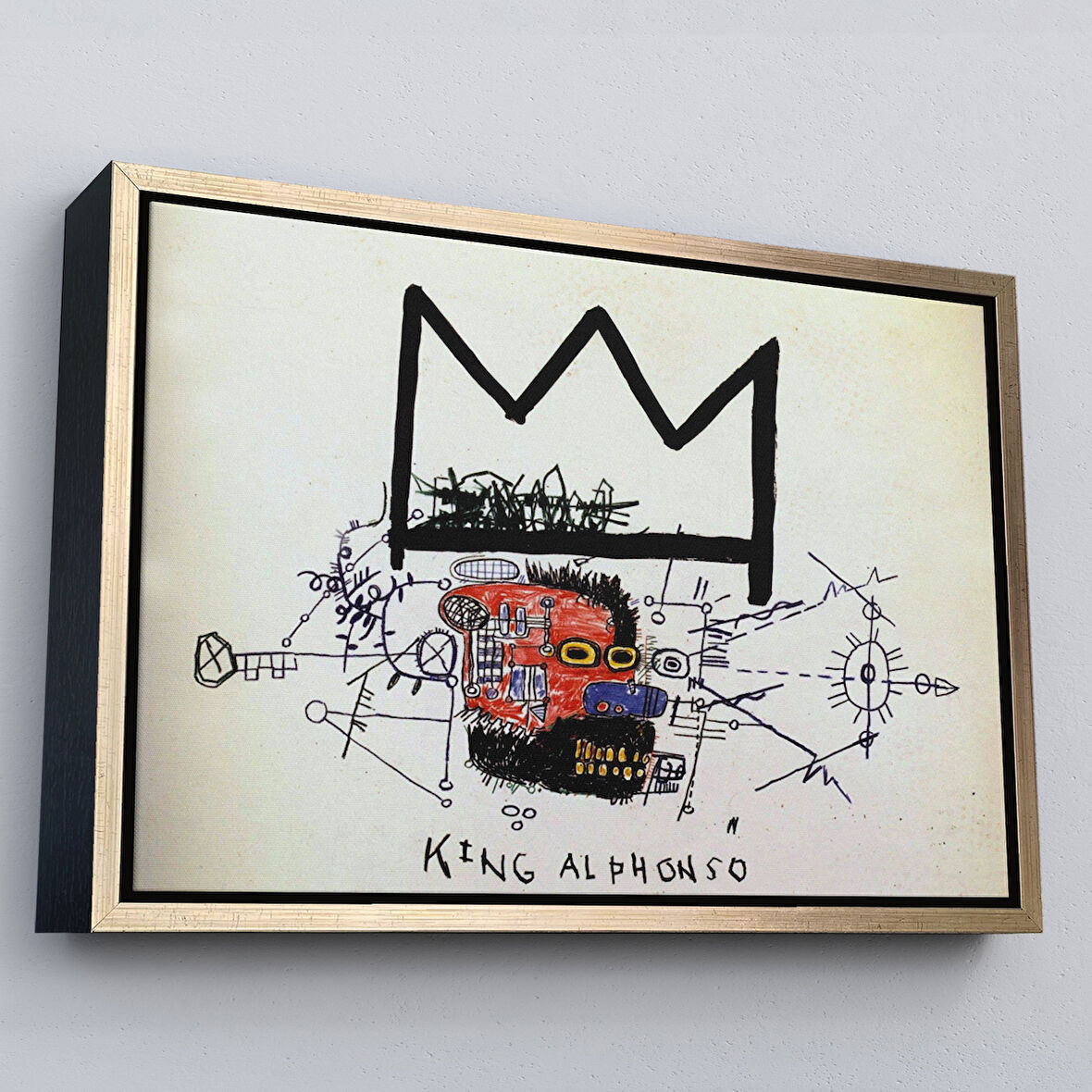 Altın Çerçeveli Jean Michel Basquiat'in Kral Alphonso İsimli Eseri Kanvas Tablo