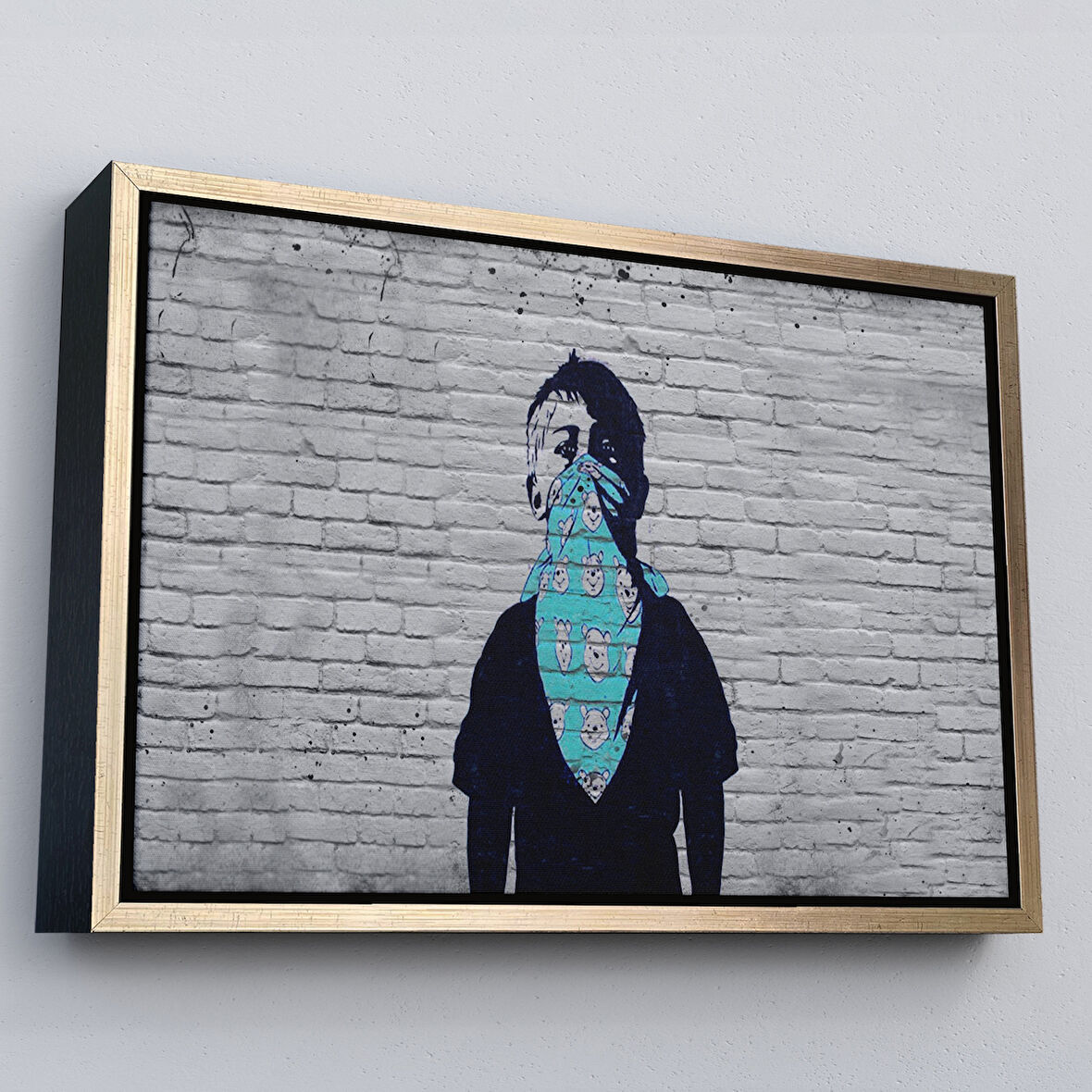 Altın Çerçeveli Bansky Anarşist Çocuk Kanvas Tablosu