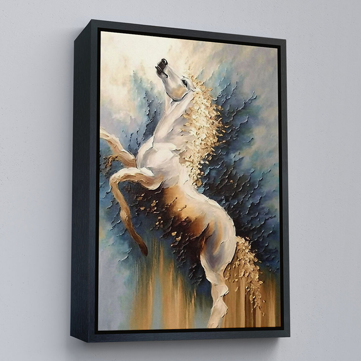 Siyah Çerçeveli Modern Soyut At Tablosu