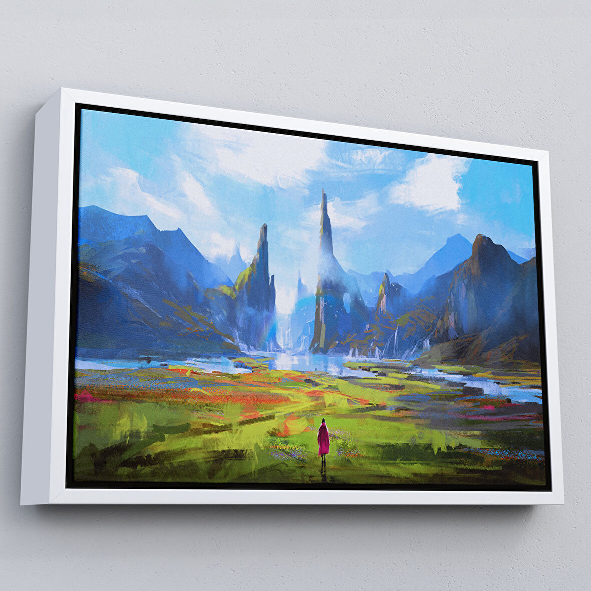 Beyaz Çerçeveli Doğada Yürüyen Kadın Manzarası Kanvas Tablo