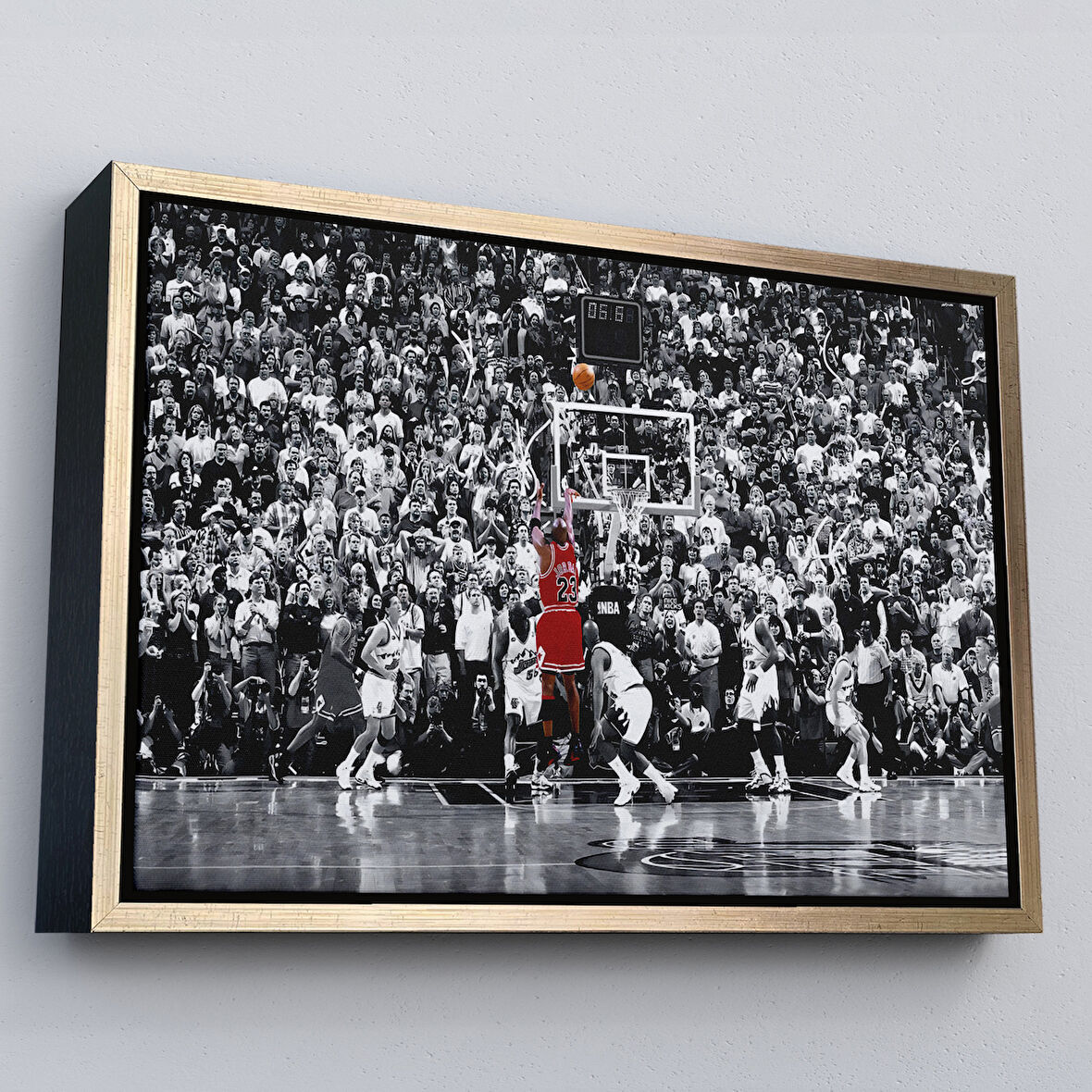 Altın Çerçeveli Michael Jordan Maç Sonu Şutu Kanvas Tablo, Chicago Bulls Nba