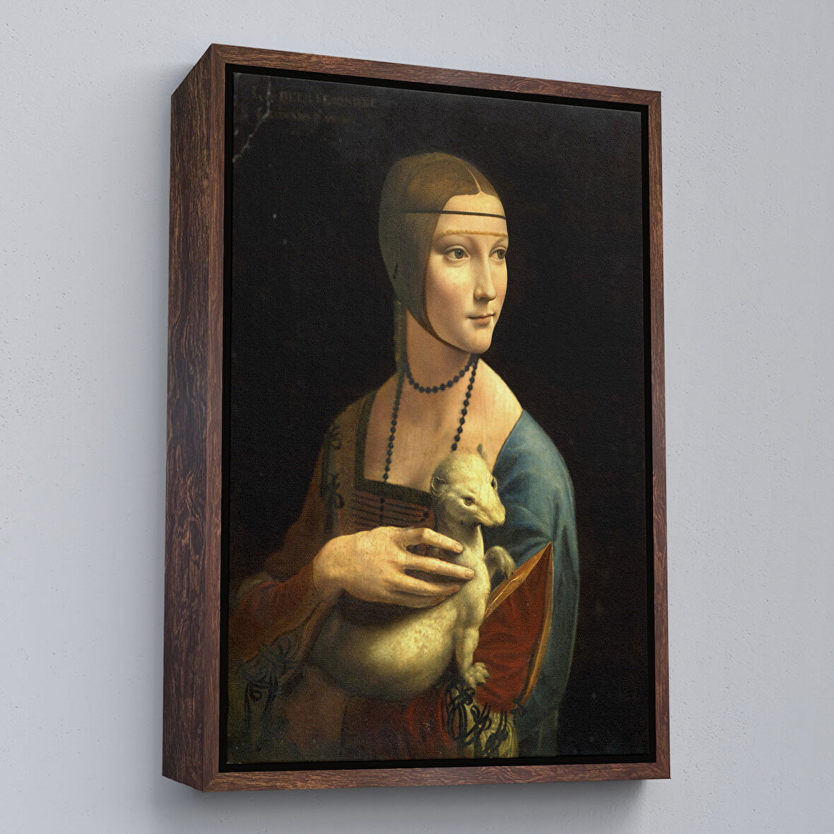 Kahverengi Çerçeveli Ermine Leonardo Da Vinci'nın Kakımlı Kadın Eseri Kanvas Tablo / The Lady with Bangs