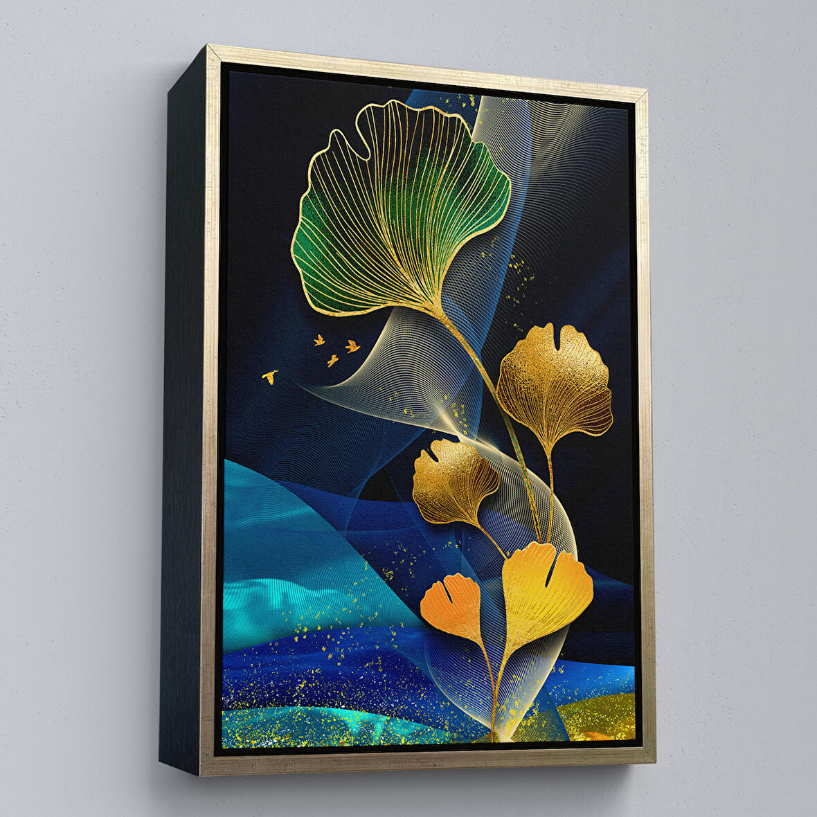 Altın Çerçeveli Modern Renkli Soyut Tablo