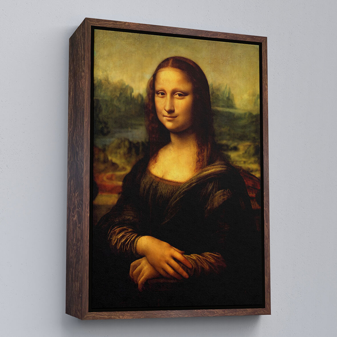 Kahverengi Çerçeveli Leonardo da Vinci'nin Ünlü Eseri Mona Lisa Kanvas Tablosu