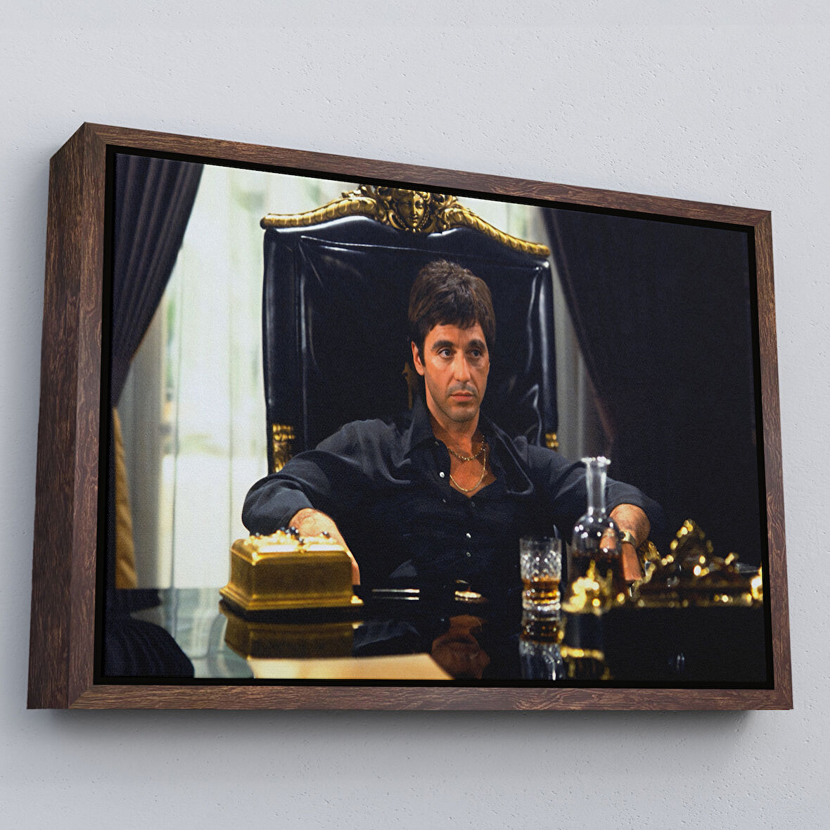Kahverengi Çerçeveli Scarface Alpacino İtalyan Mafya Kanvas Tablo