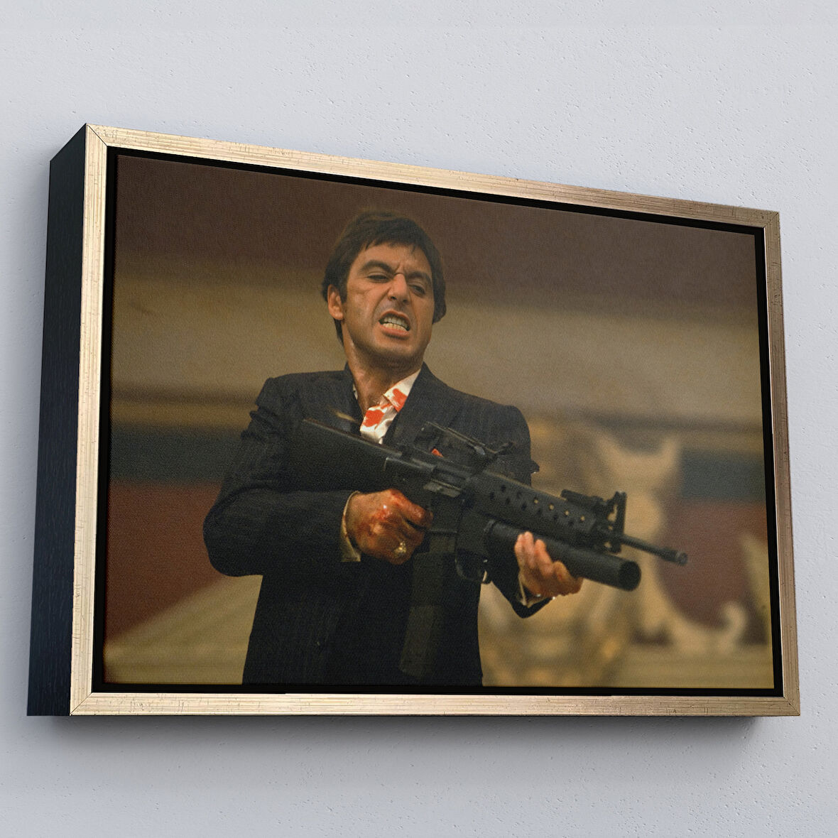 Altın Çerçeveli Scarface Alpacino İtalyan Mafya Kanvas Tablo