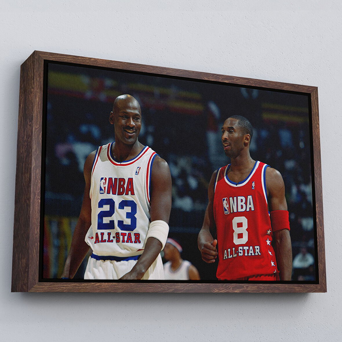 Kahverengi Çerçeveli Michael Jordan ve Kobe Bryant Kanvas Tablo