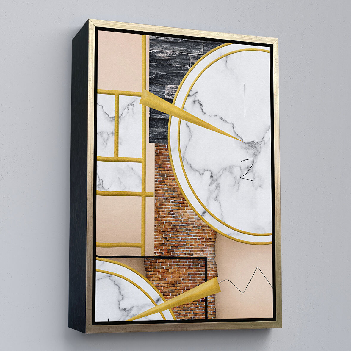 Altın Çerçeveli Modern Renkli Soyut Tablo