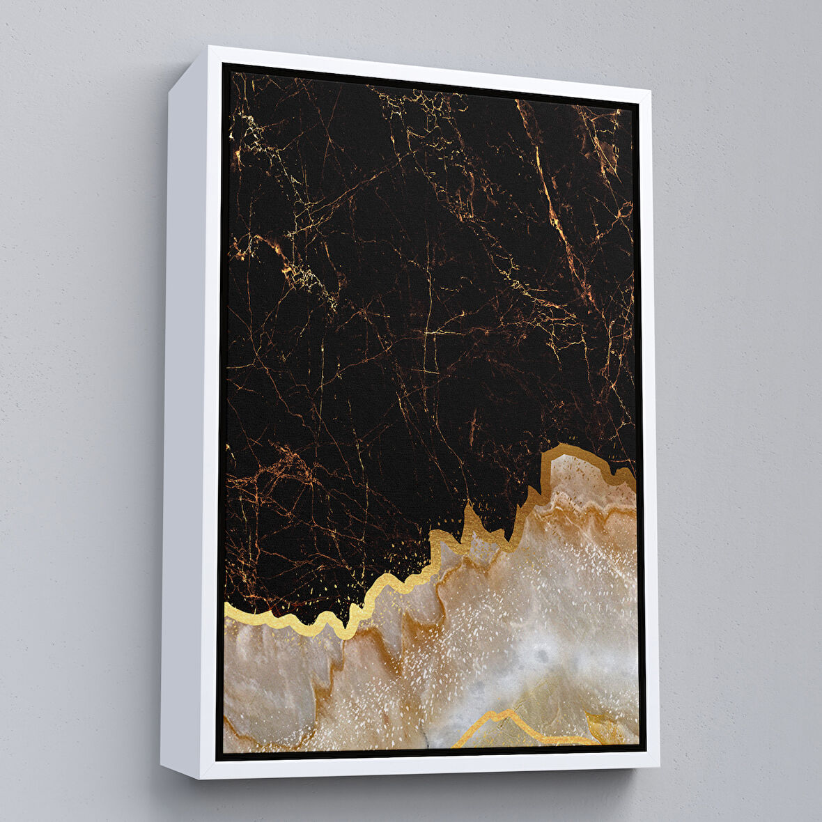 Beyaz Çerçeveli Mermer Desenli Dekoratif Kanvas Tablo