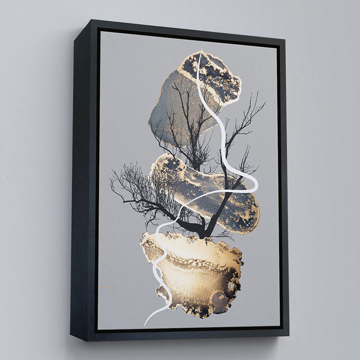 Siyah Çerçeveli Geometrik Formda Soyut Desenler Dekoratif Kanvas Tablo