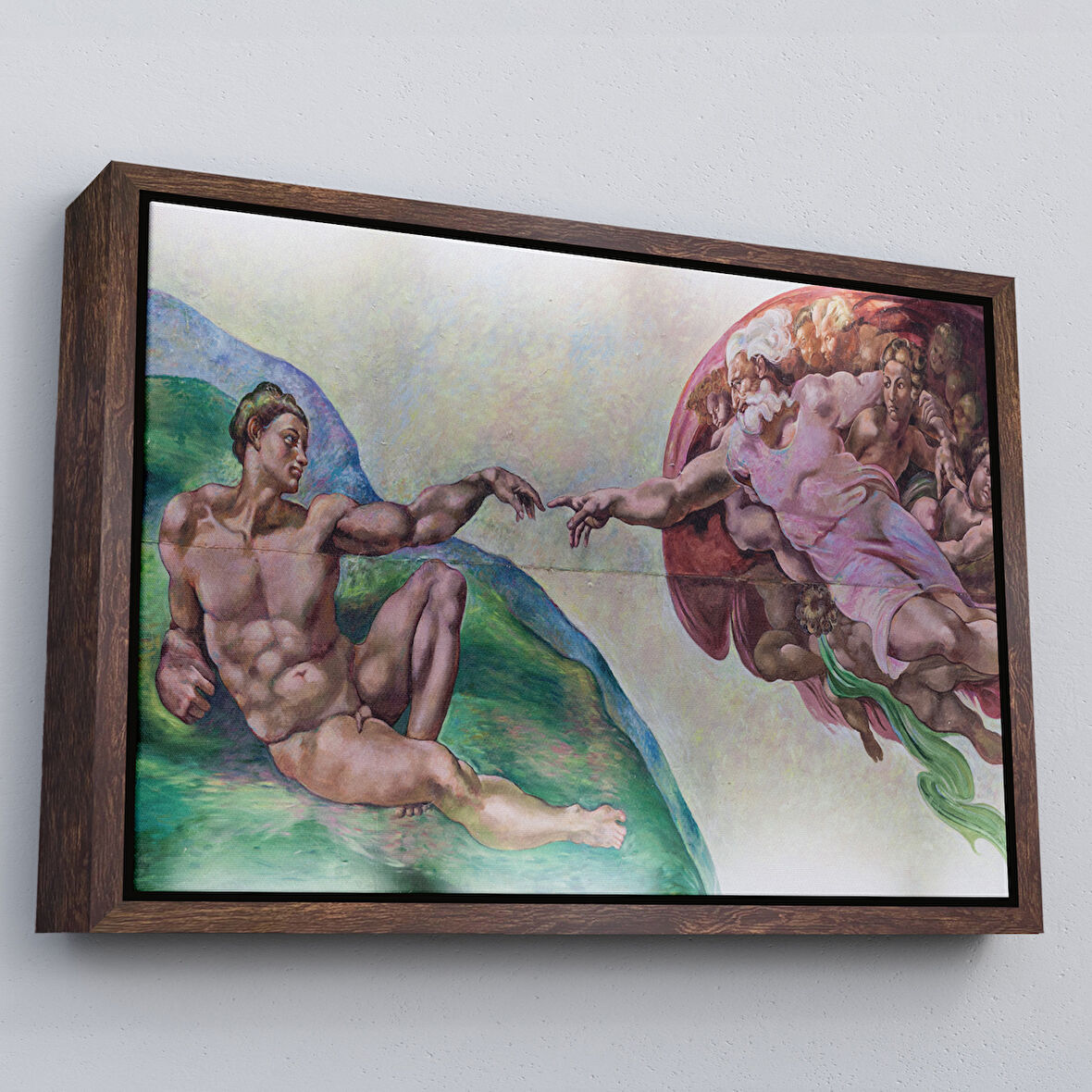 Kahverengi Çerçeveli Ademin Yaratılışı Uzanan Eller Kanvas Tablo, Ademin Eli, Tanrının Eli