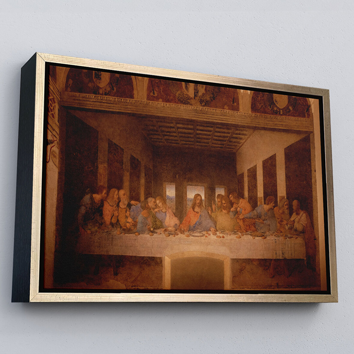 Altın Çerçeveli Da Vinci'nin Son Akşam Yemeği Kanvas Tablo