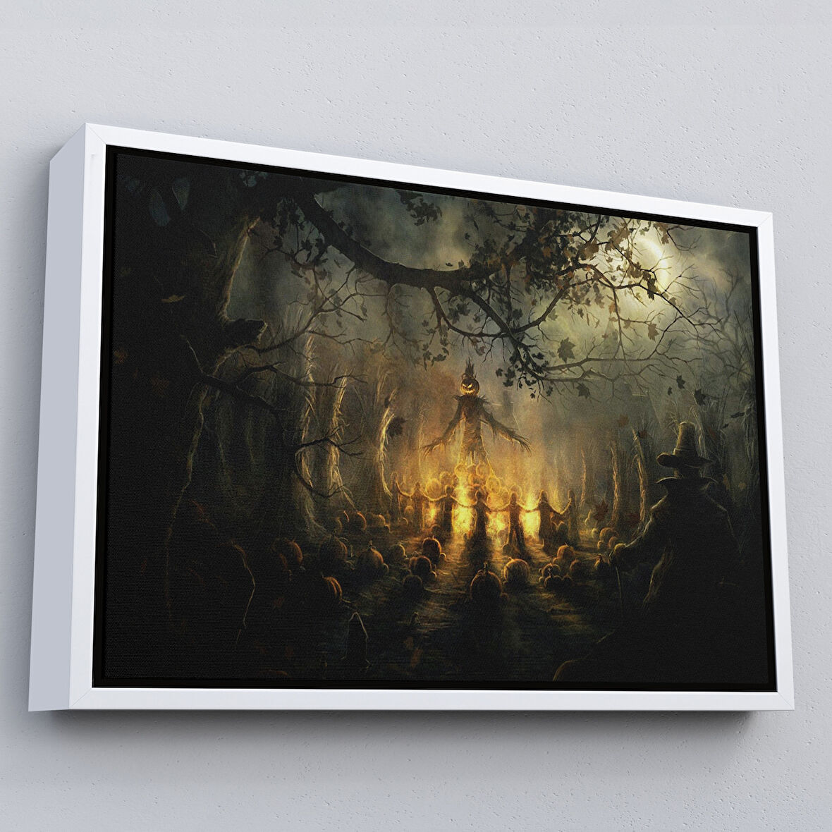 Beyaz Çerçeveli Cadılar Bayramı Partisi Korkunç Ürkütücü Duvar Dekoru Tablosu