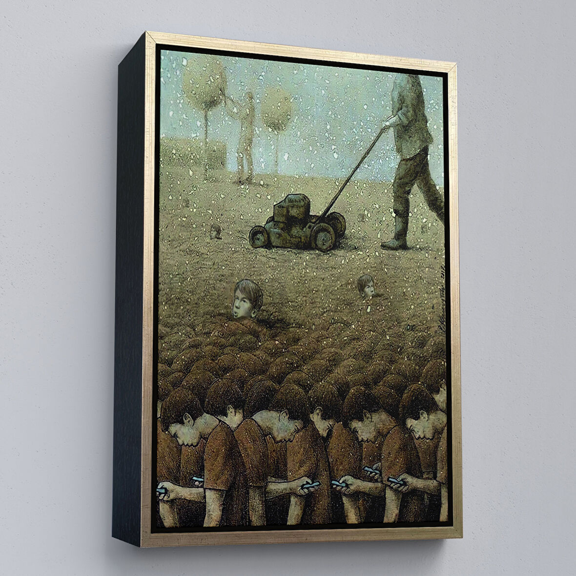 Altın Çerçeveli Gerçeküstü Fikir Sanatı Kanvas Tablo, Başını Kaldırırsan Ölürsün