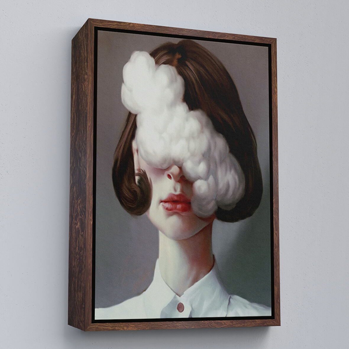 Kahverengi Çerçeveli Modern Gerçeküstü Kadın Sanatı Kanvas Tablo, Pop Art KanvasTablo Sanatı