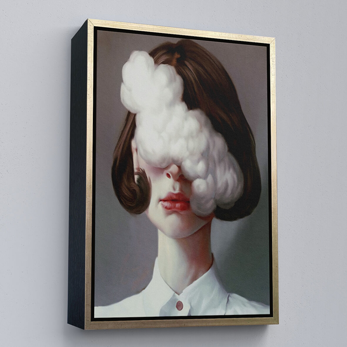 Altın Çerçeveli Modern Gerçeküstü Kadın Sanatı Kanvas Tablo, Pop Art KanvasTablo Sanatı