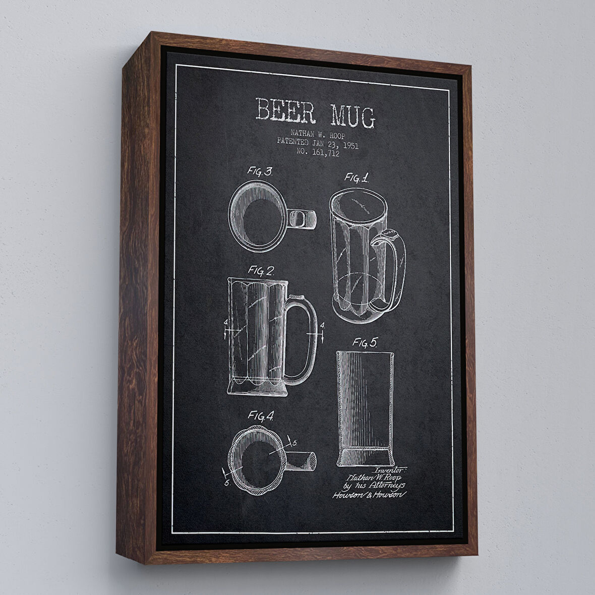 Kahverengi Çerçeveli 1951 tarihli Bira Bardağı Patent Çizimi Dekoratif Kanvas Duvar Tablosu