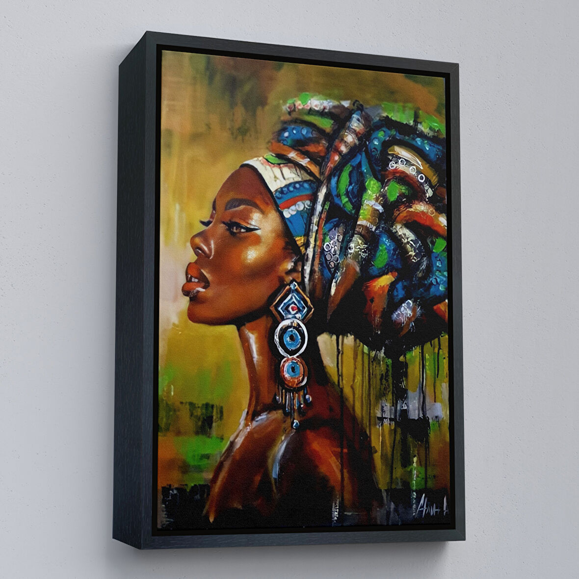 Siyah Çerçeveli Siyah Kadın Kanvas Tablo, Afrikalı Kadın Kanvas Tablo