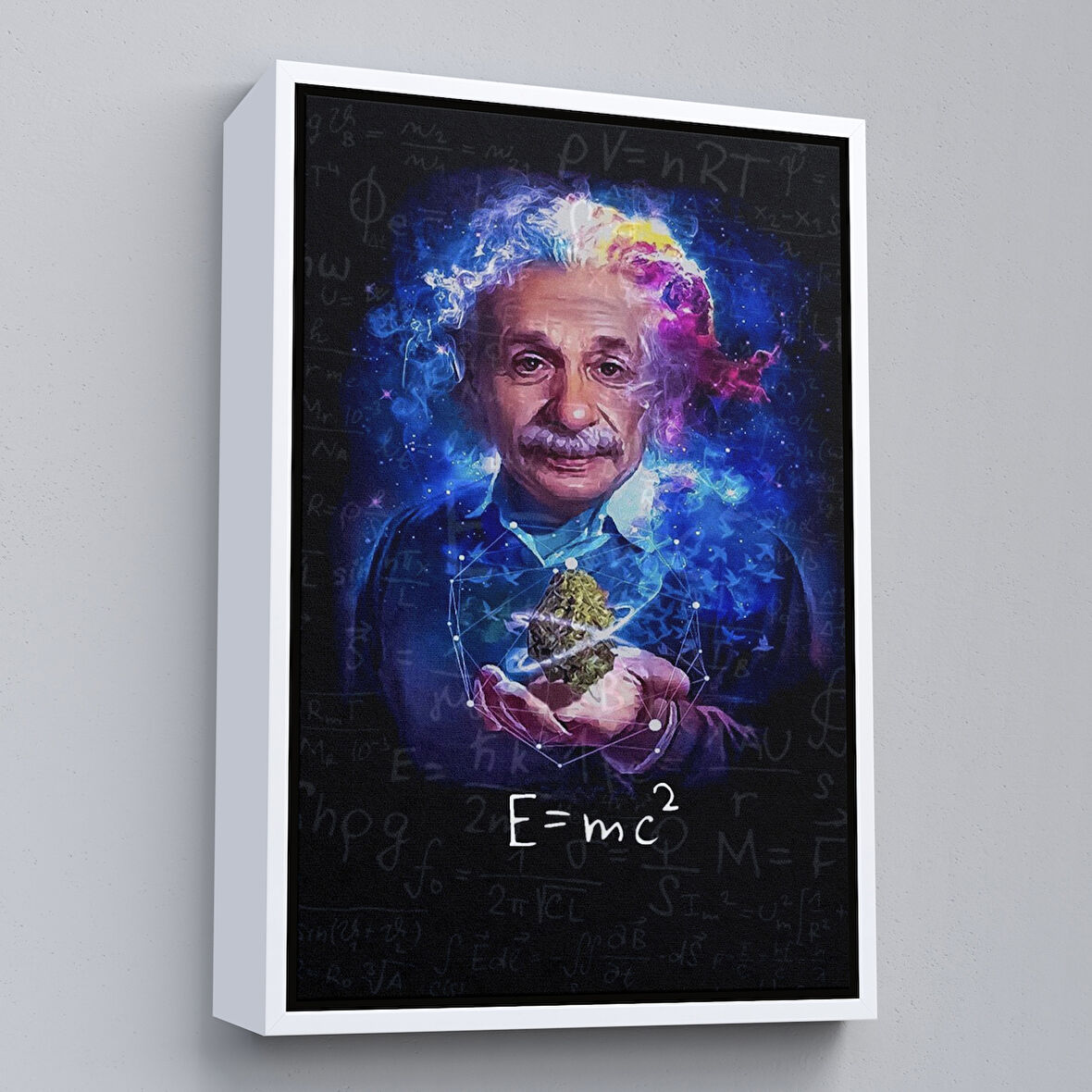 Beyaz Çerçeveli Albert Einstein E=mc2 Kanvas Tablo, Matematik Öğretmeninin Hediyesi