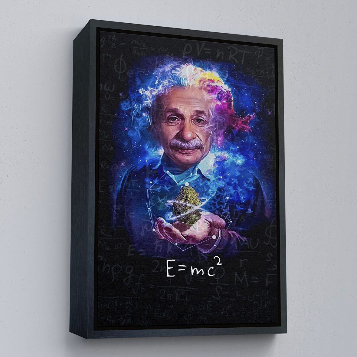 Siyah Çerçeveli Albert Einstein E=mc2 Kanvas Tablo, Matematik Öğretmeninin Hediyesi
