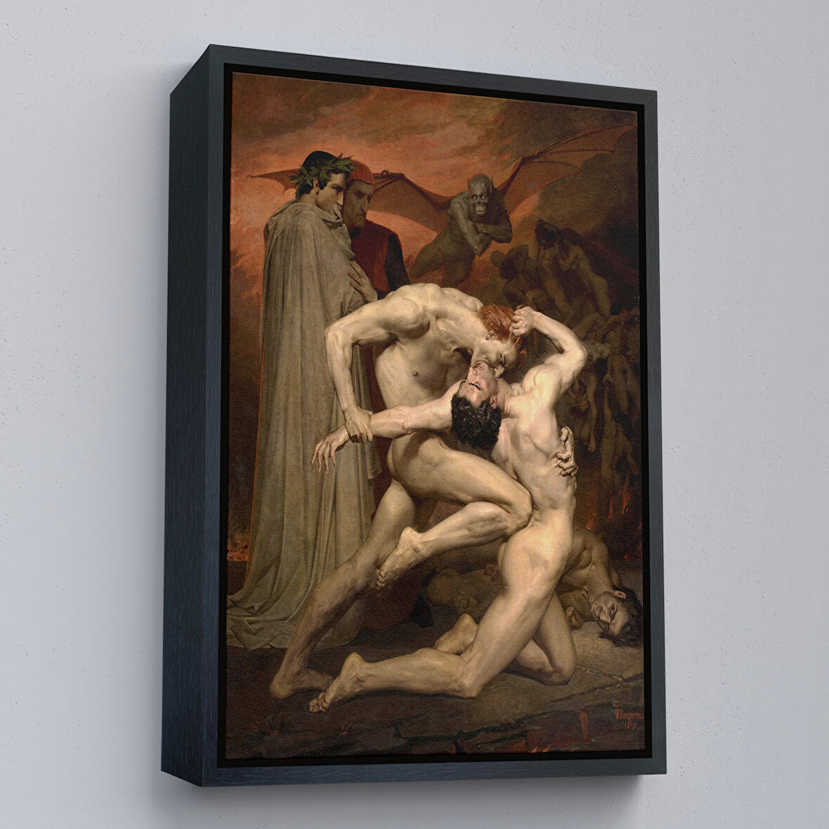 Siyah Çerçeveli Dante ve Virgil Cehennemde William Adolphe Bouguereau Klasik Kanvas Tablo