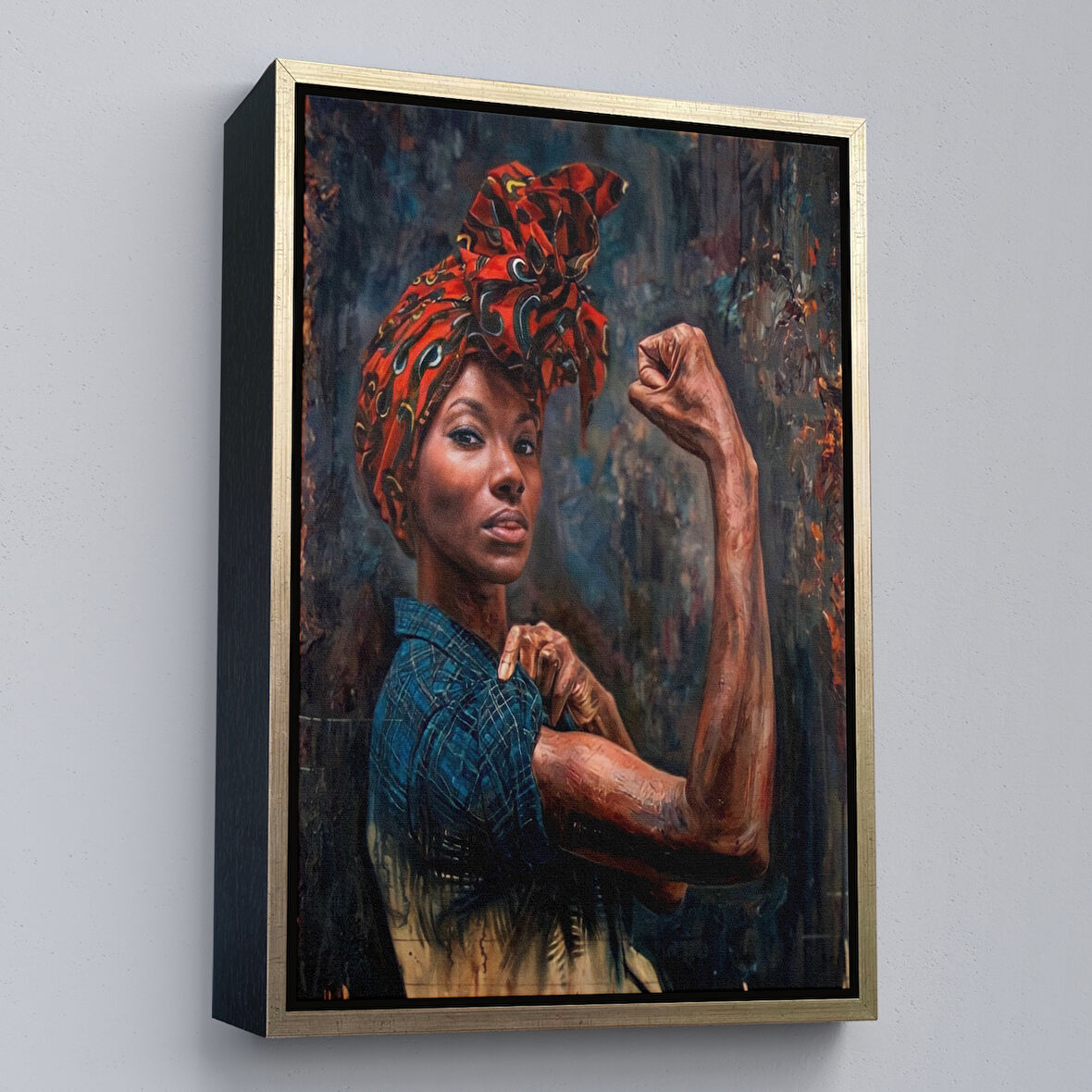 Altın Çerçeveli Güçlü Siyah Kadın, Hippi Tarzı Kızlar Güç Feminist Kanvas Tablo