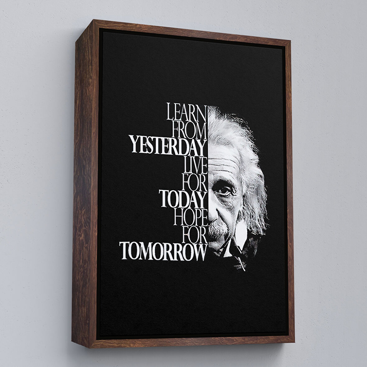 Kahverengi Çerçeveli Dünden Öğrenin Bugünü Yaşayın Yarını Umut Edin Kanvas Tablo, Albert Einstein