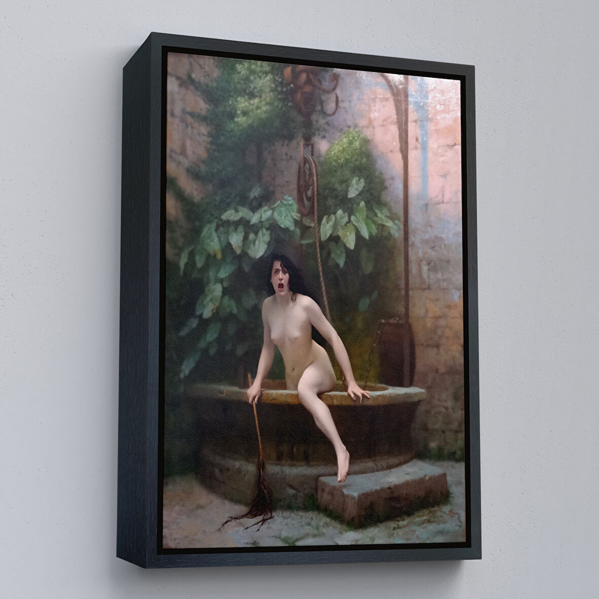 Siyah Çerçeveli Jean-Léon Gérôme, Kuyusundan Çıkan Gerçek (La Vérité sortant du puits) Kanvas Tablo