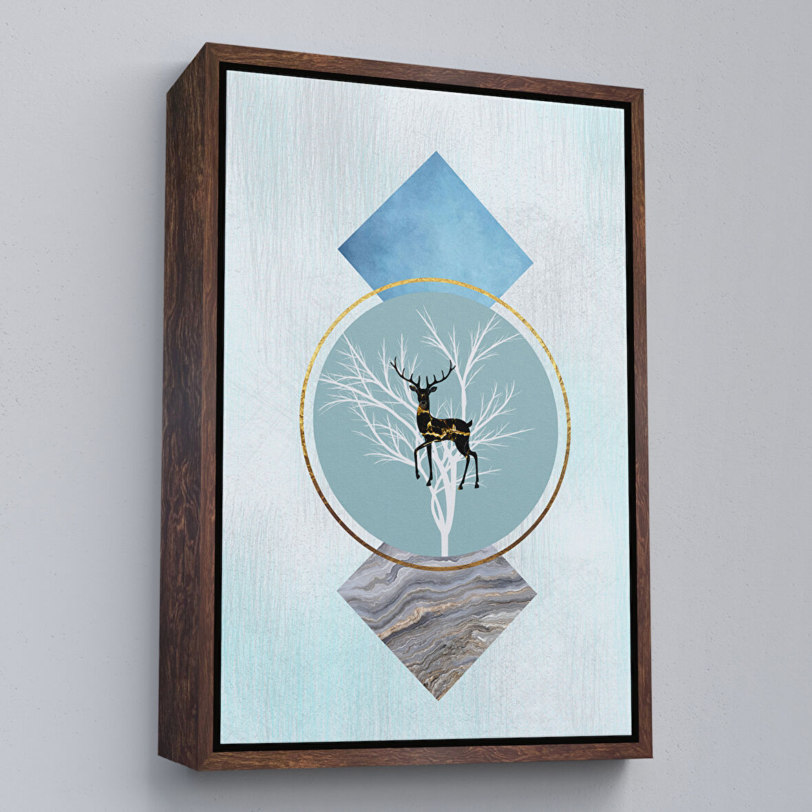 Kahverengi Çerçeveli Modern Soyut Geyik Tablosu