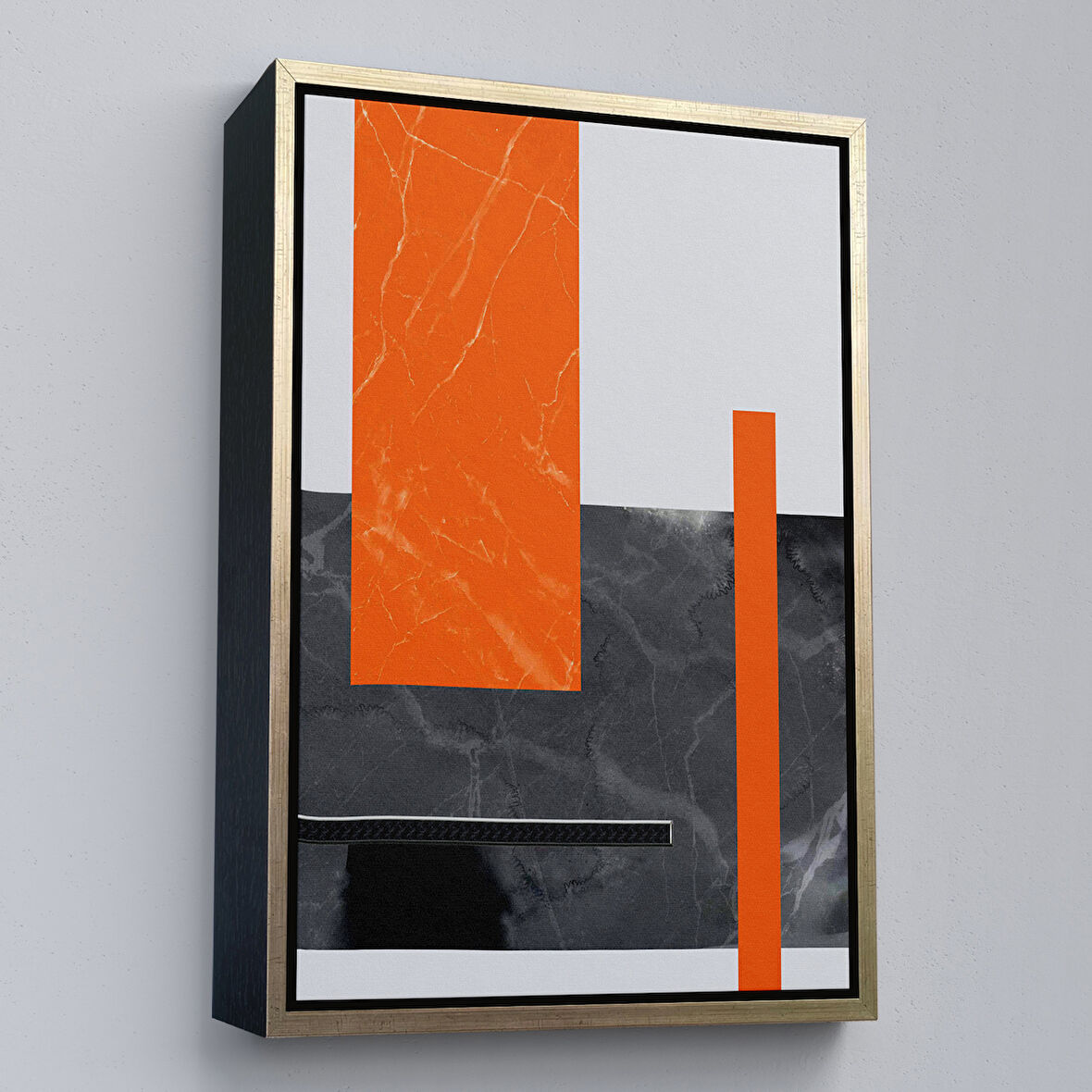 Altın Çerçeveli Modern Renkli Soyut Tablo