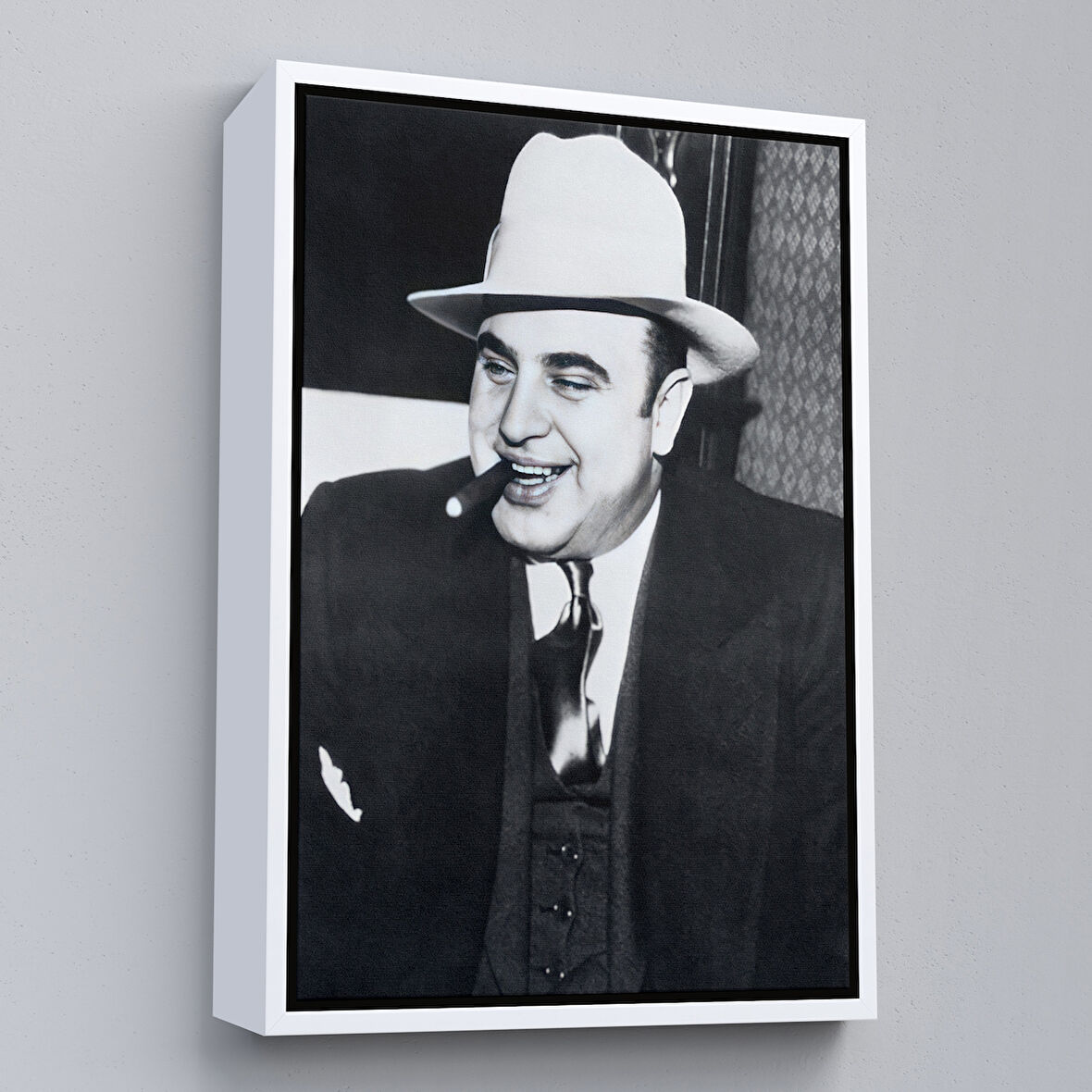 Beyaz Çerçeveli Ünlü Sabıka Fotoğrafı Posteri, Ünlü Mafya Patronu, Al Capone Kanvas Tablo