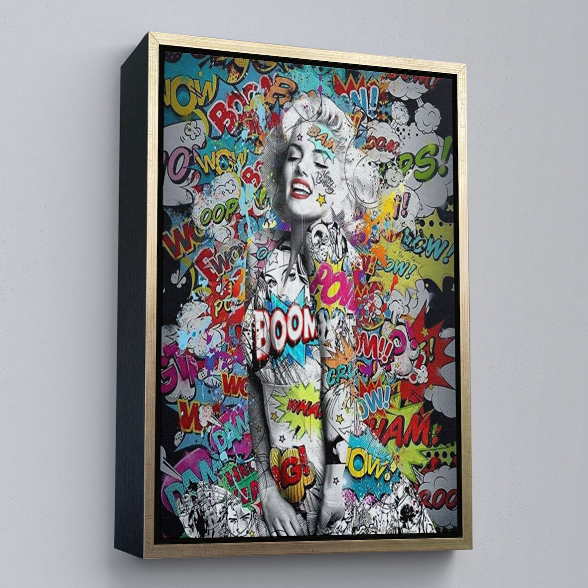 Altın Çerçeveli Graffiti Marilyn Monroe, Renkli Marilyn Monroe Kanvas Tablo
